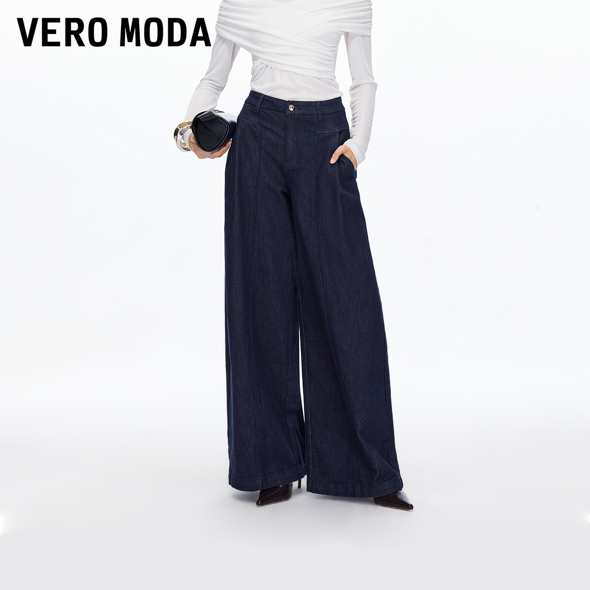 Vero Moda牛仔裤2025秋含棉百搭宽松显瘦阔腿裤老钱风松弛感女装