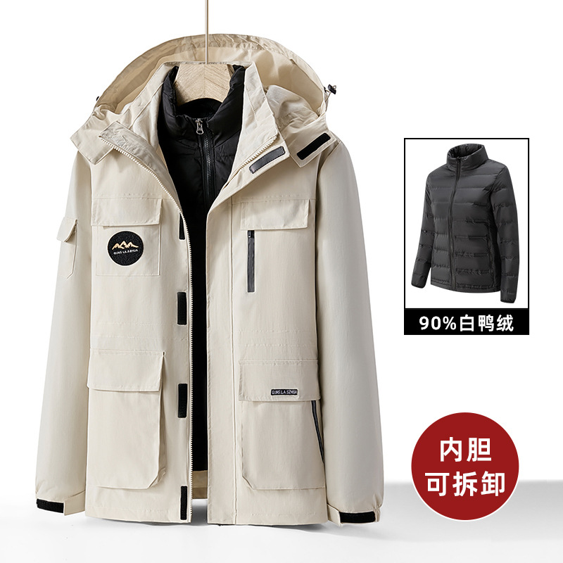 三合一冲锋衣男女鸭绒两件套户外防风防寒羽绒服外套大码登山服女