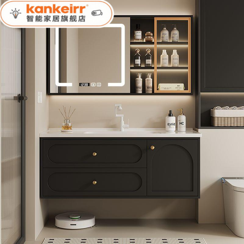 法式奶油风一体浴室柜陶瓷智能洗手盆洗漱洗手台卫生间洗脸盆组合