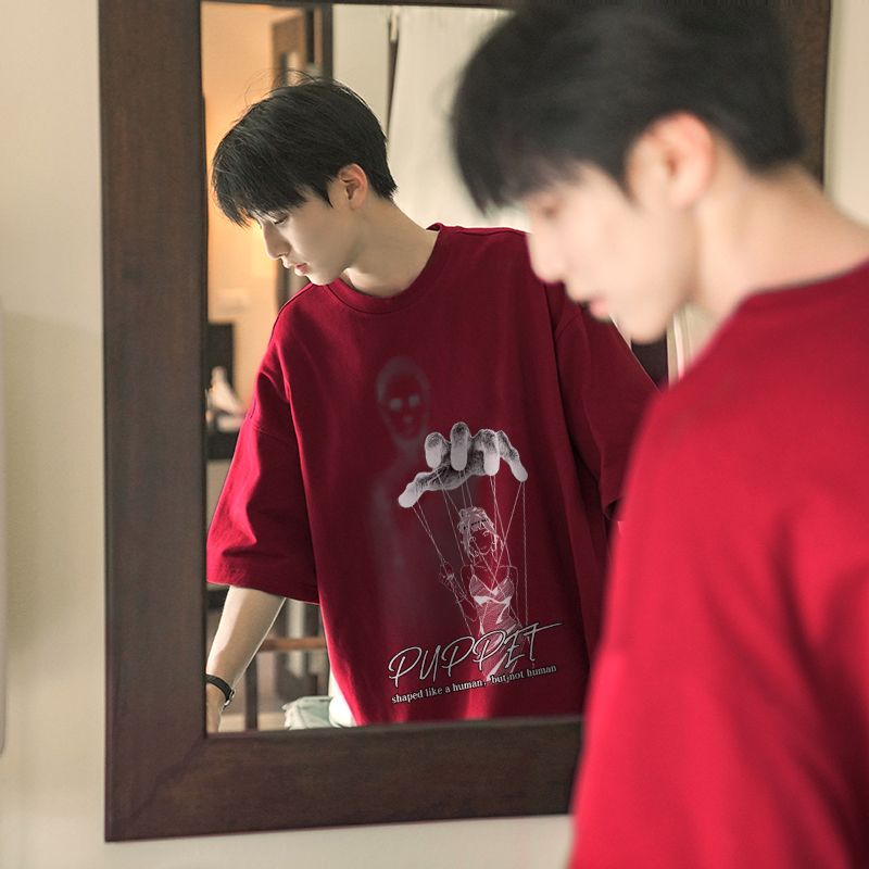 100%纯棉320克重磅夏季简约印花短袖t恤男宽松潮T恤情侣百搭上衣