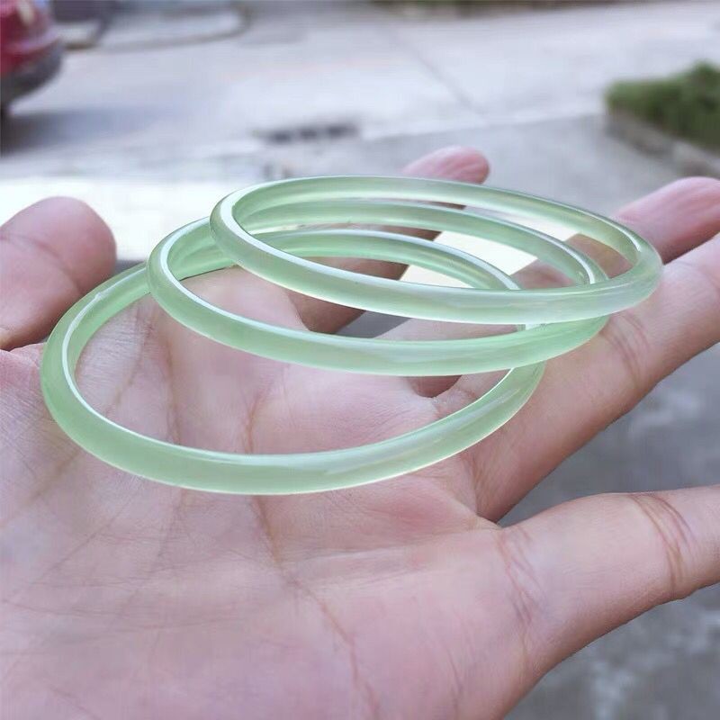 冰种果绿色4髓叮当镯女款清新细条苹果绿手镯饰品
