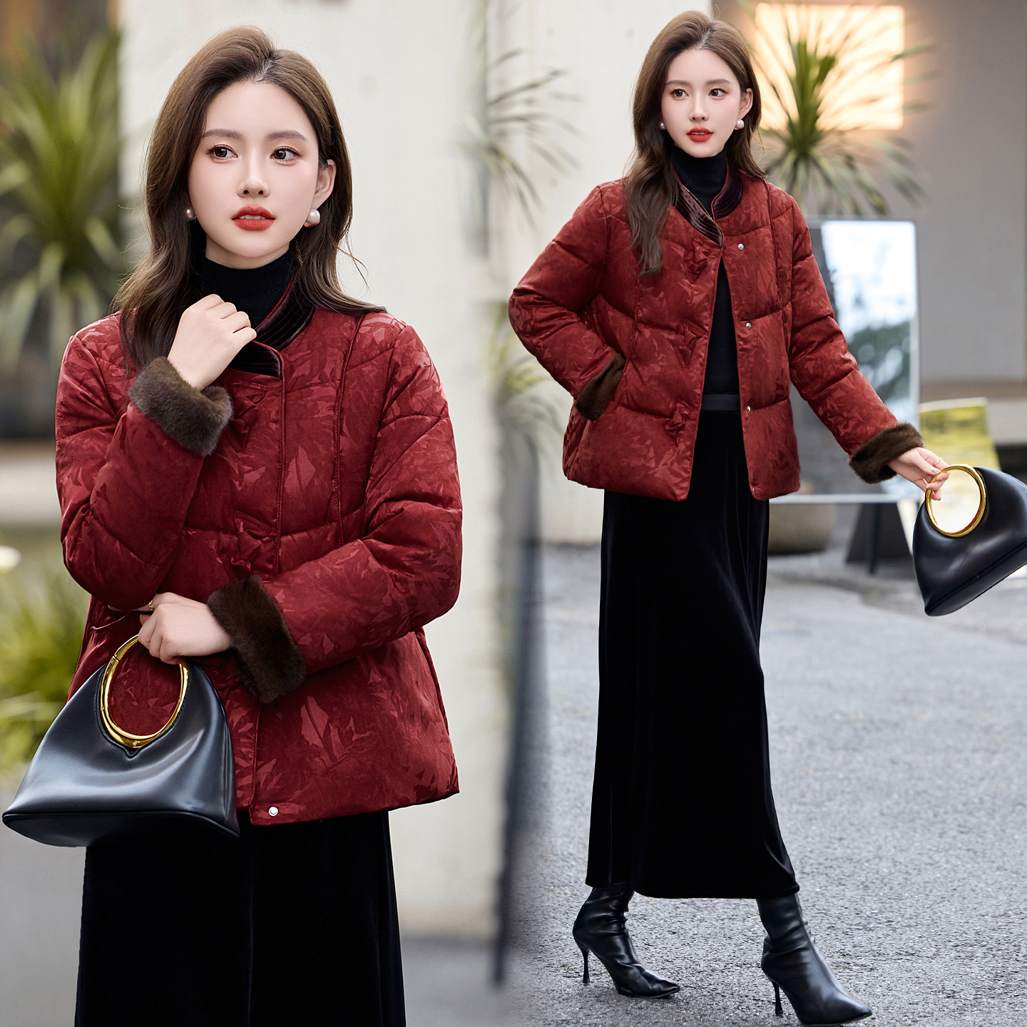 新中式提花新中式短款小个子时尚棉服复古民族风保暖立领小棉外套