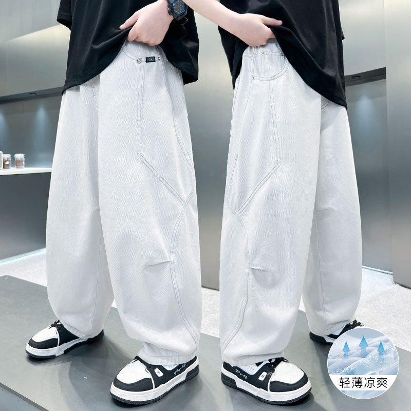男童夏季薄款白色牛仔裤2025新款中大童宽松休闲长裤凉爽防蚊裤潮