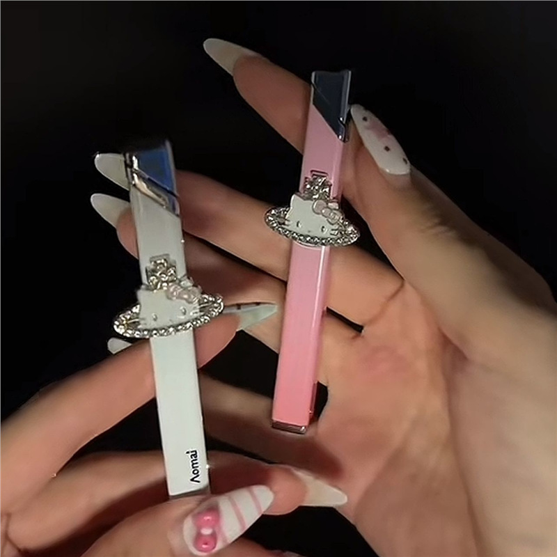 手作高颜值kitty土星金属小细条打火机ins男女送礼时尚气质网红