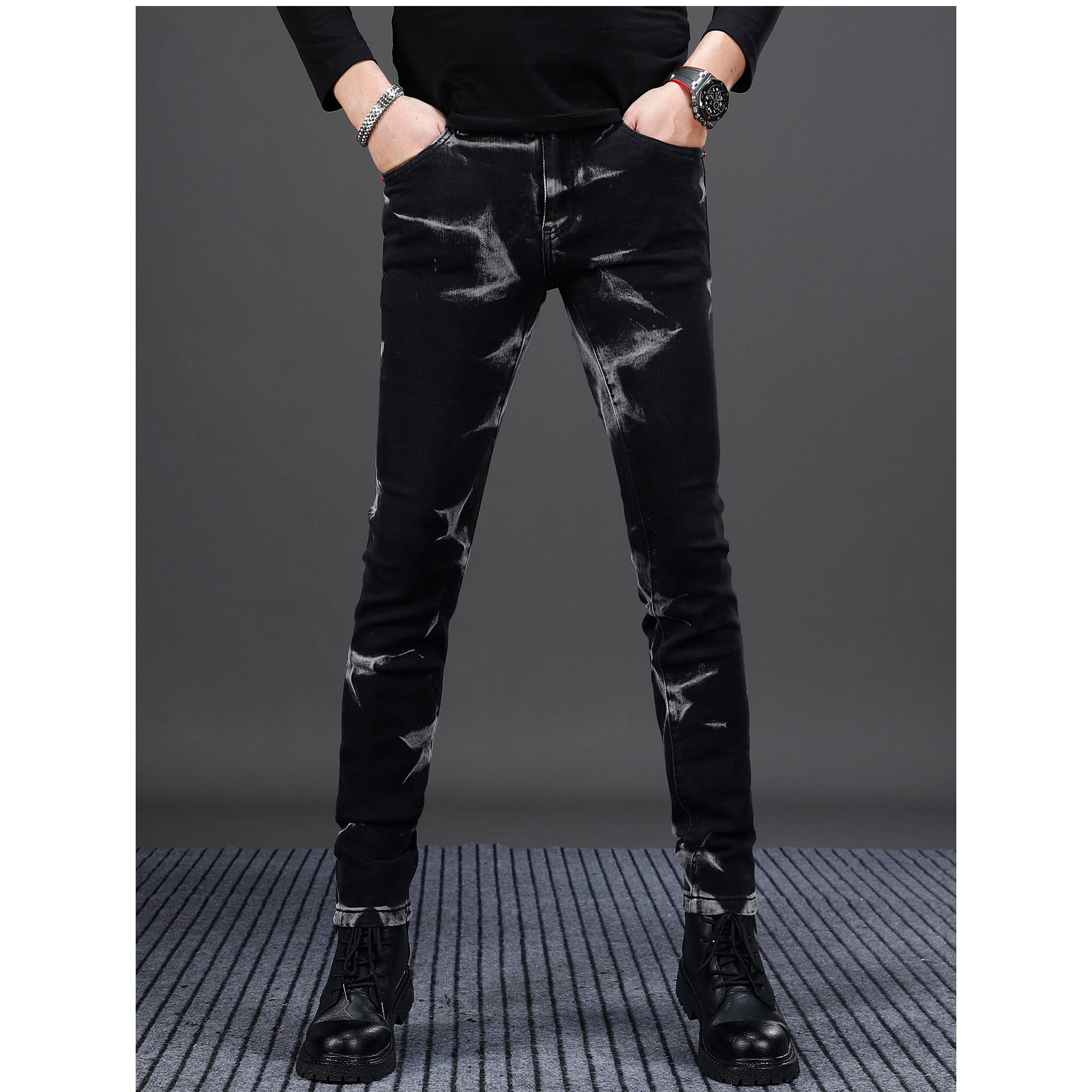 ECLONIAFON/埃卢涅芬欧货潮牌秋冬牛仔裤男款修身小脚潮流个性男