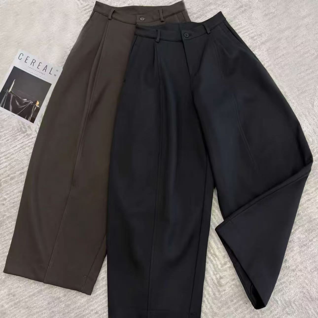 秋冬加厚纯色休闲裤女高腰百搭直筒遮肉显瘦宽松时尚裤子