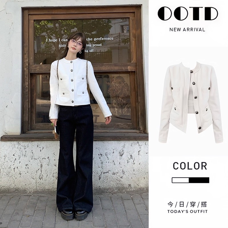 白色小香风外套女高级感2025年春秋新款韩系休闲宽松牛仔夹克上衣