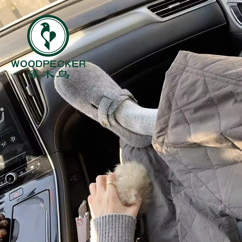 啄木鸟内增高全包勃肯鞋女2025冬新款加绒保暖一脚蹬豆豆博肯单鞋