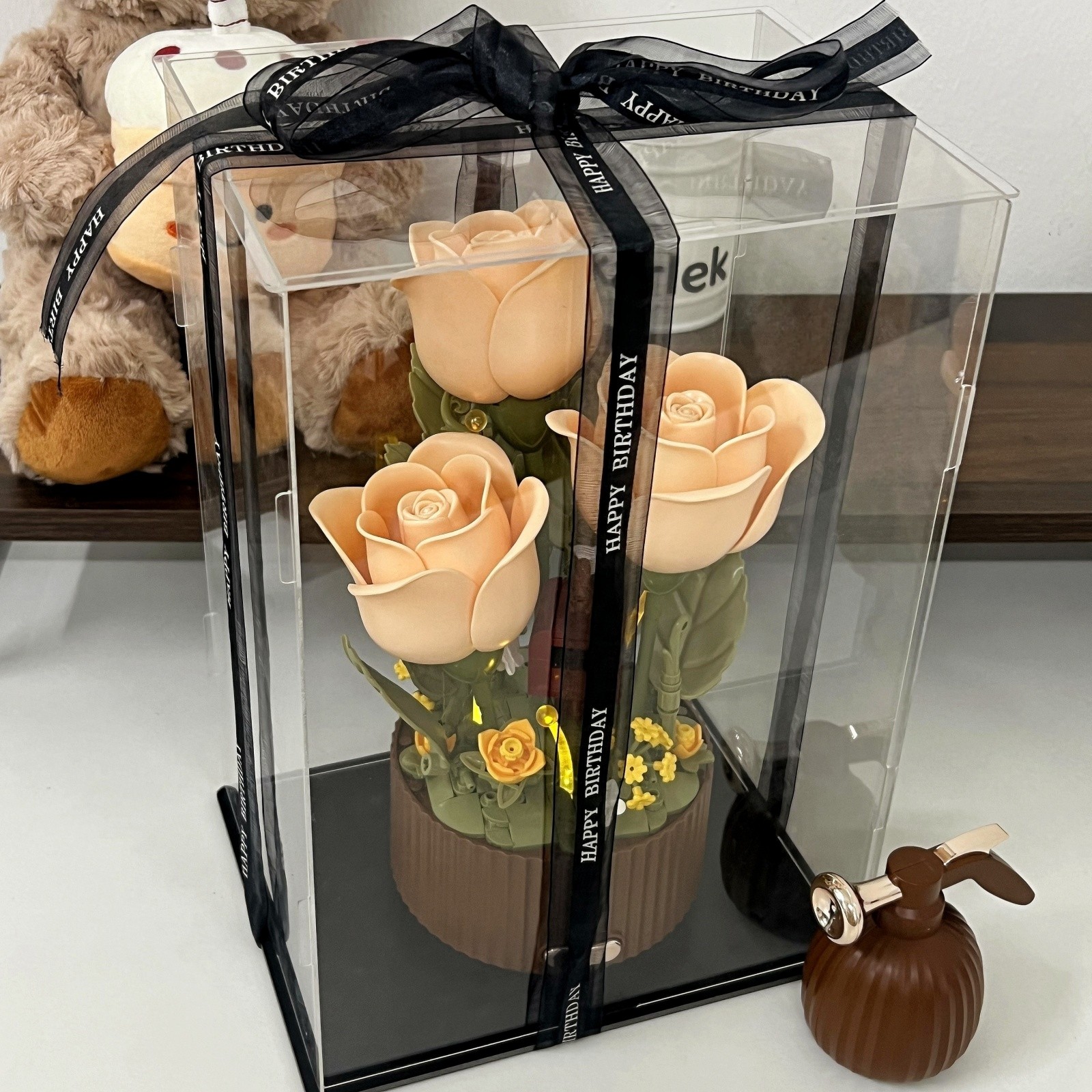 情侣情人节积木花束动态开花送女生闺蜜女朋友生日礼物拼装玩具