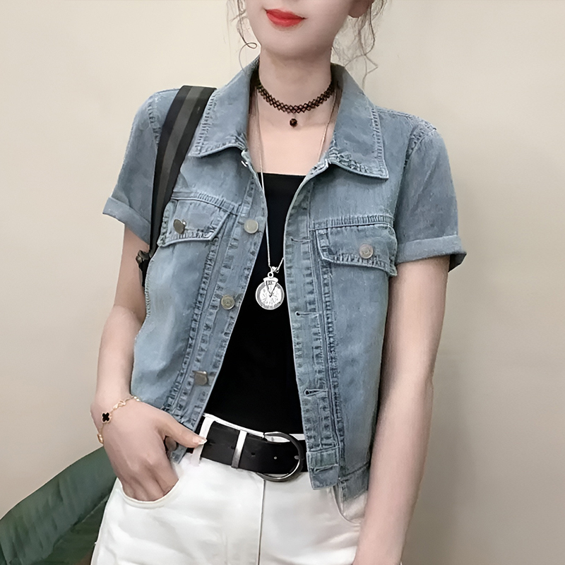 高含棉复古牛仔外套女2025年夏季新款小个子气质百搭单排扣上衣潮