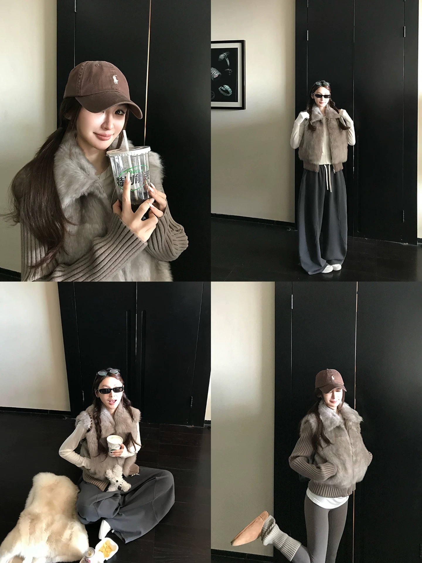 时髦洋气秋冬针织拼接可拆卸袖子外套   2851