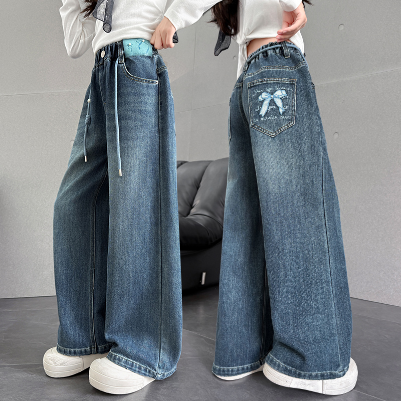 童装秋季长裤女童秋装新款时尚牛仔裤直筒女孩中大童高腰牛仔裤潮