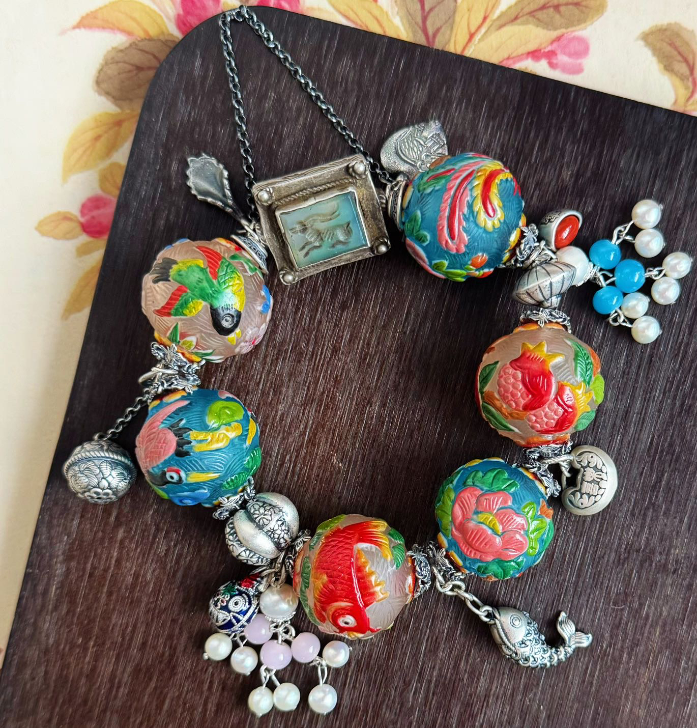 老琉璃雕刻珠S925纯银饰手串25mm （5102701）