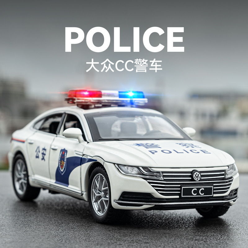 车致1:32大众CC警车合金汽车模型回力声光玩具轿车仿真开门车盒装