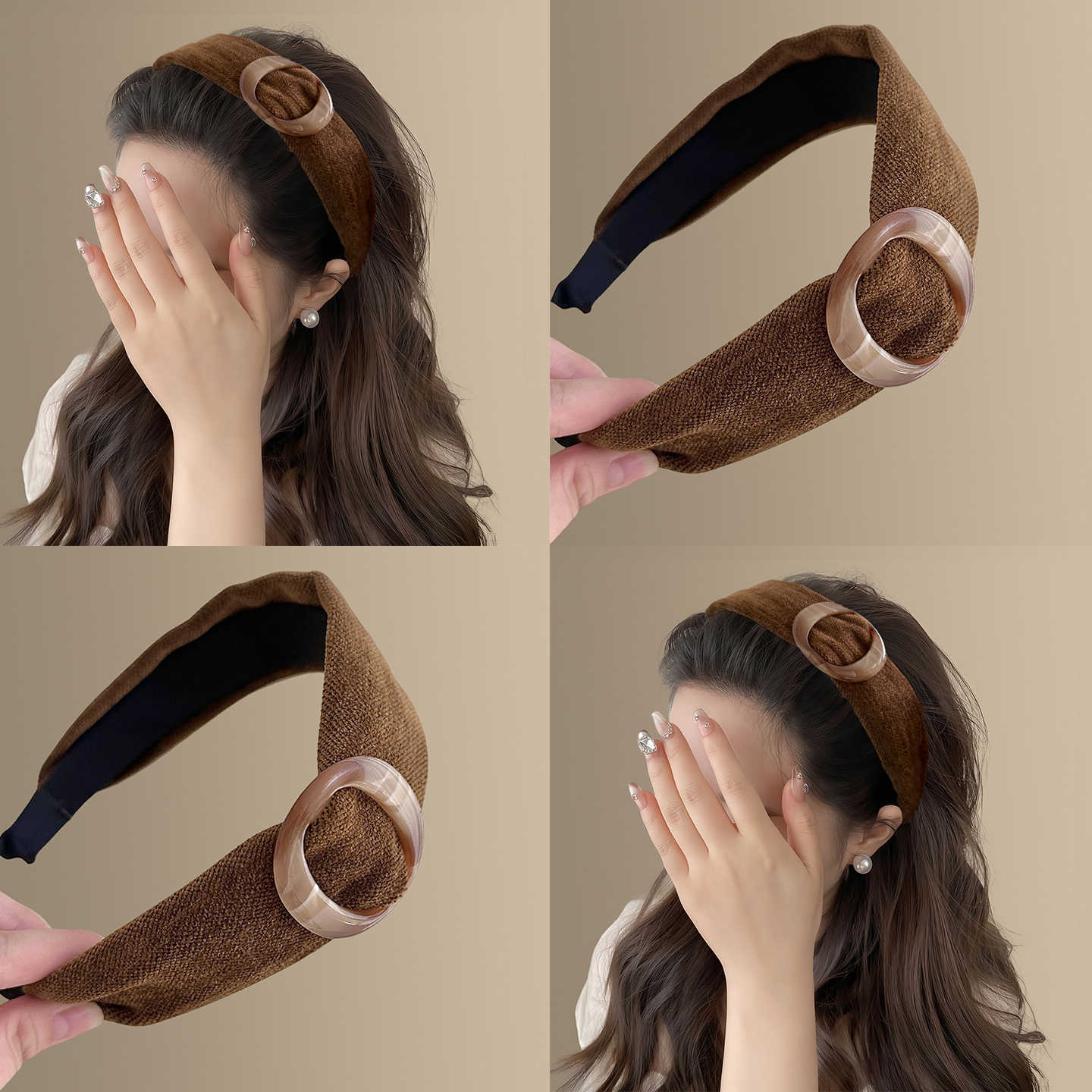 美拉德圆环宽边发箍女2025新款秋冬高级感发饰复古高颅顶头箍发卡