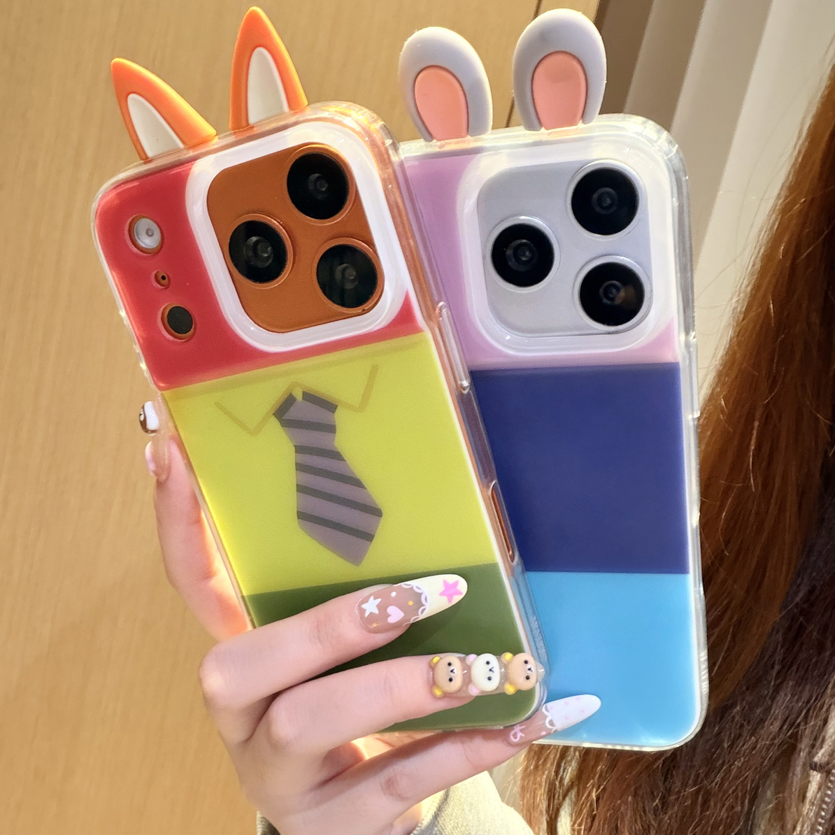 拼色女警兔子领带狐狸适用苹果手机壳/17/16/15/14/13