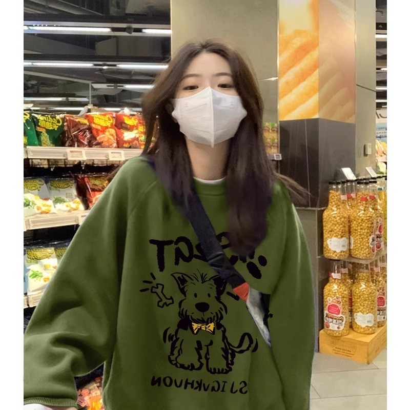 加肥大码300斤卡通趣味慵懒风牛油果绿卫衣男女秋冬宽松显瘦上衣