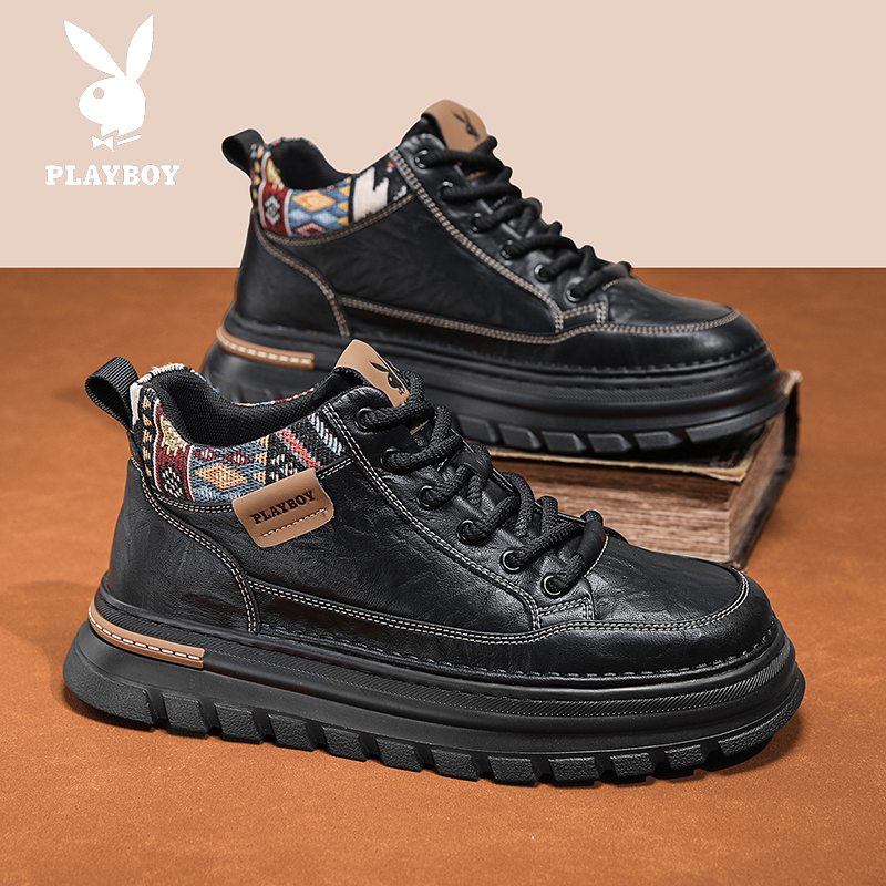 PLAYBOY/花花公子男鞋秋冬季运动休闲中高帮皮鞋男户外工装马丁靴
