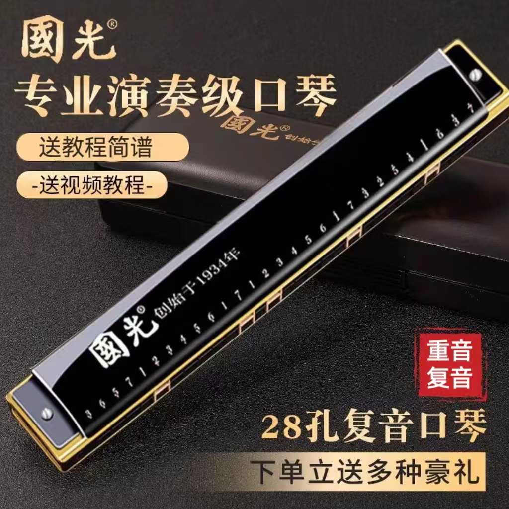 【国光口琴】宽音域复音/重音C调24孔/28孔 演奏级初学者口琴