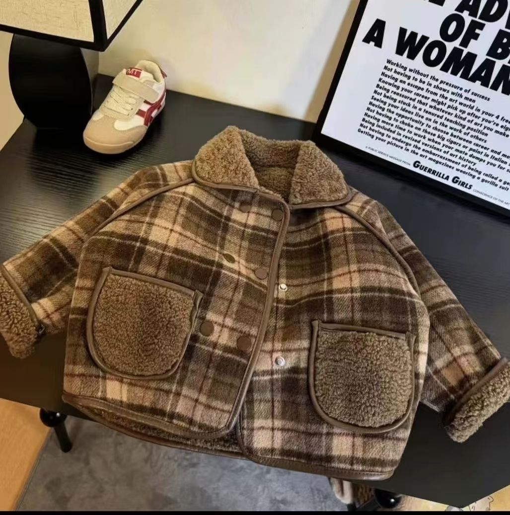 【咖格双排大衣】儿童冬季加绒外套宝宝男女童翻领洋气呢子上衣童装