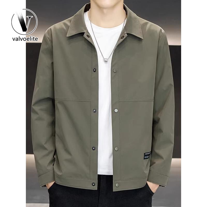 VALVOELITE高档翻领夹克男秋季薄款外套商务休闲纯色成熟稳重上衣