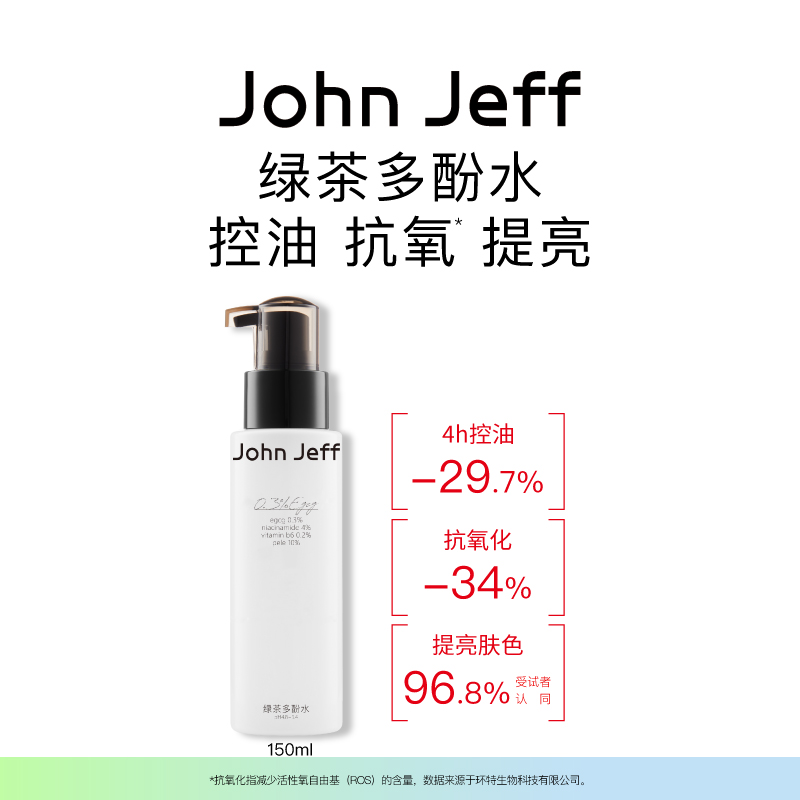 JohnJeff绿茶多酚水控油抗氧化收敛毛孔提亮肤色男女哑光姐夫.
