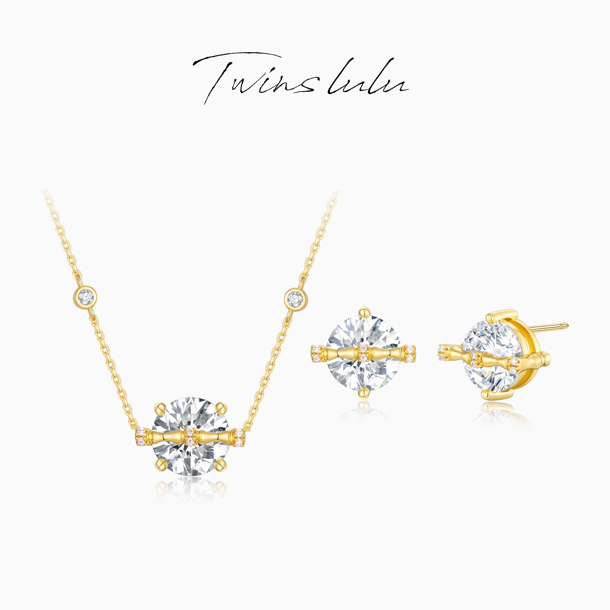 TWINS LULU 镀K金 气质时尚高级感氛围感竹节耳环项链TSJ7976