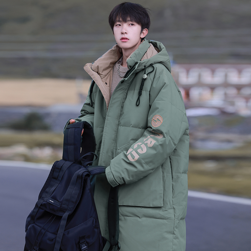 2025新款羽绒服男中长款冬季加厚字母宽松大码面包服港风外套潮流