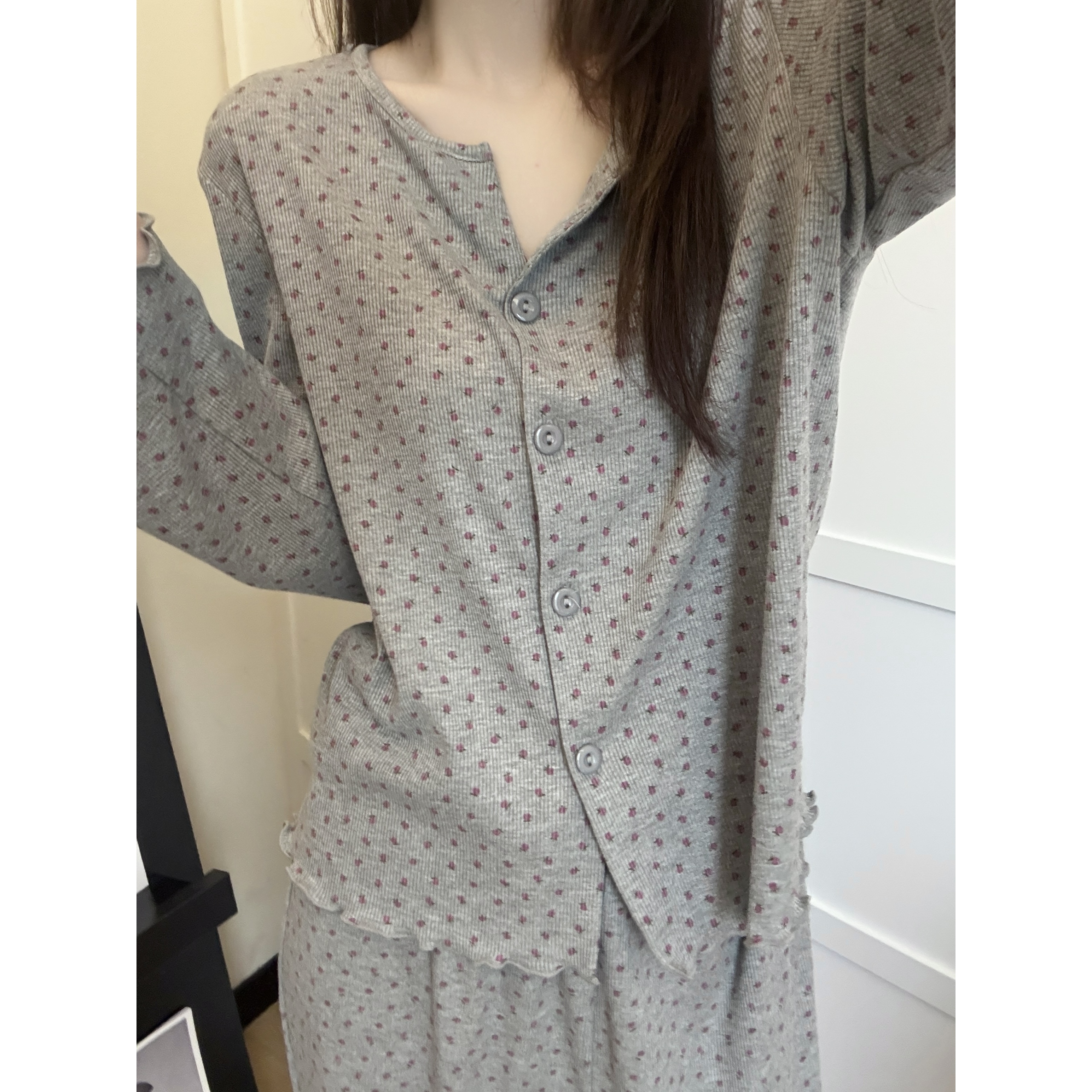 韩版ins慵懒风少女开衫睡衣女春秋季2025新款休闲大码家居服套装