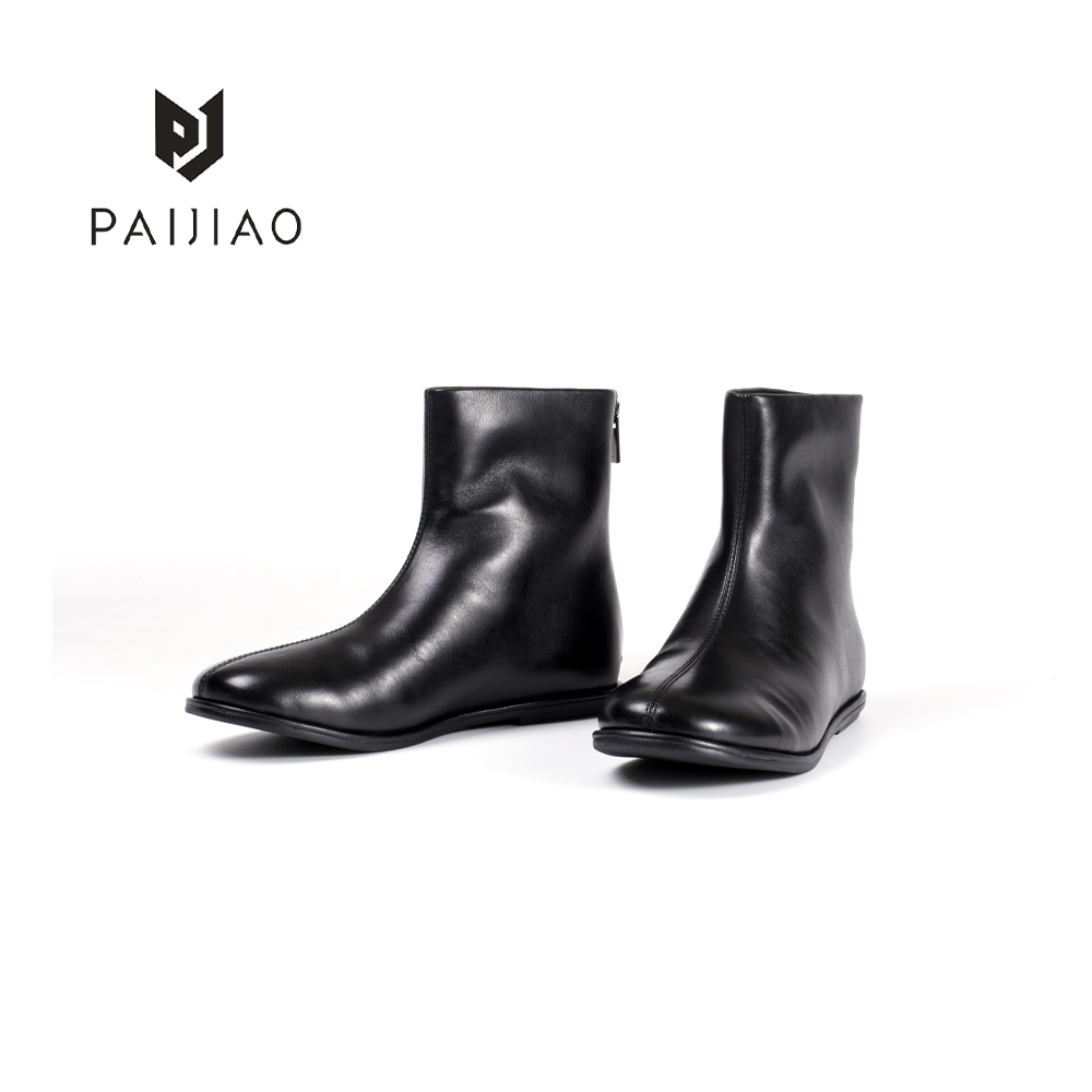 羊皮圆头女靴中缝设计极简风后拉链短靴秋冬单靴软底靴子XC1101-2