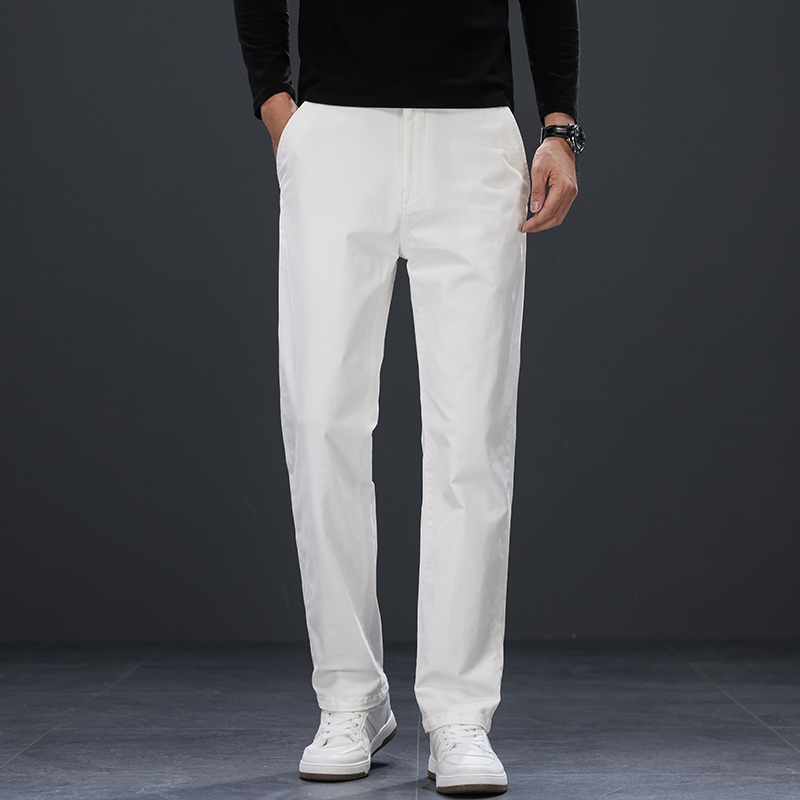 [男士纯棉]纯白色经典宽松直筒裤白色裤百搭健身弹力休闲加绒裤子