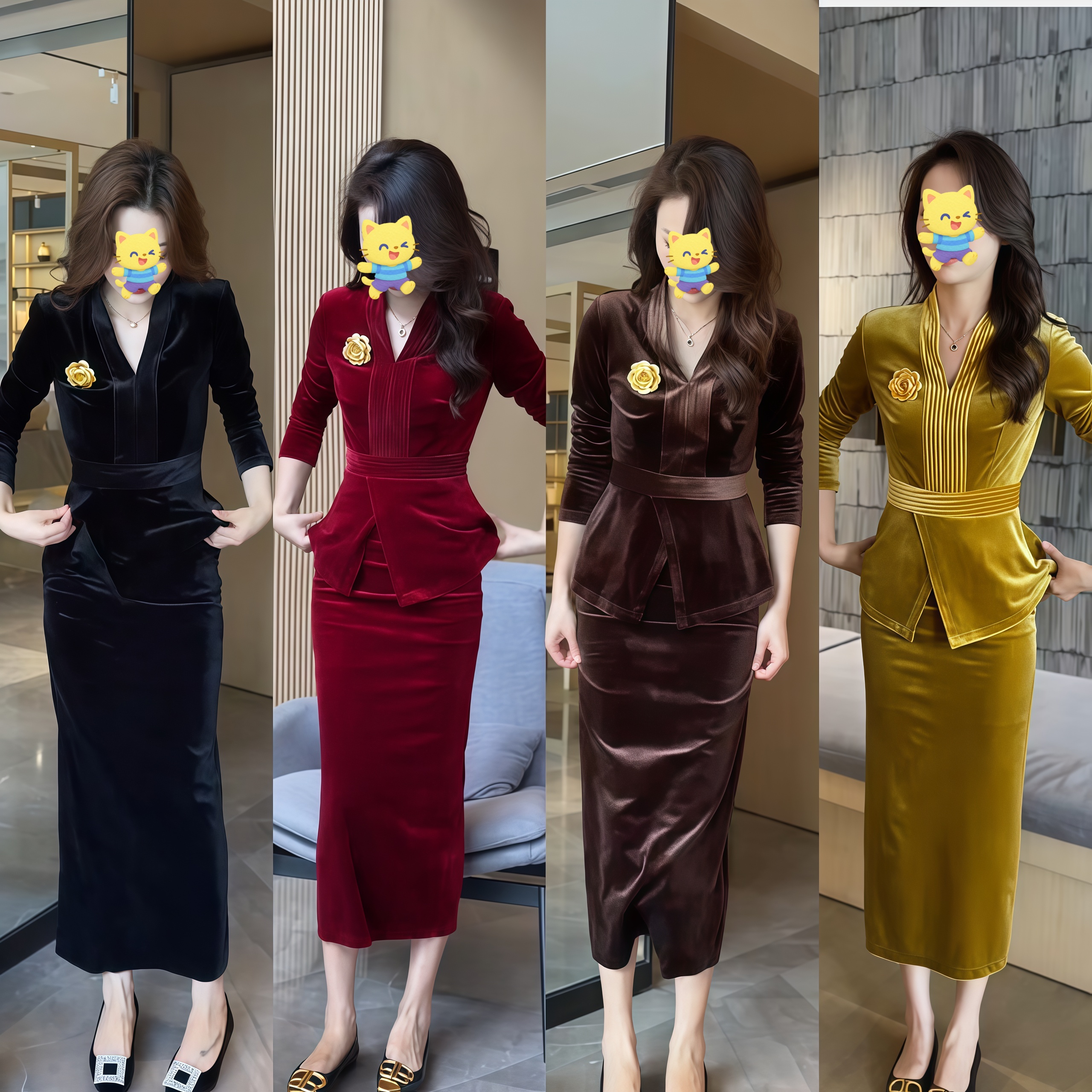 独特百搭复古感时尚套装女2025年秋季新款V领上衣+后开叉半身裙潮