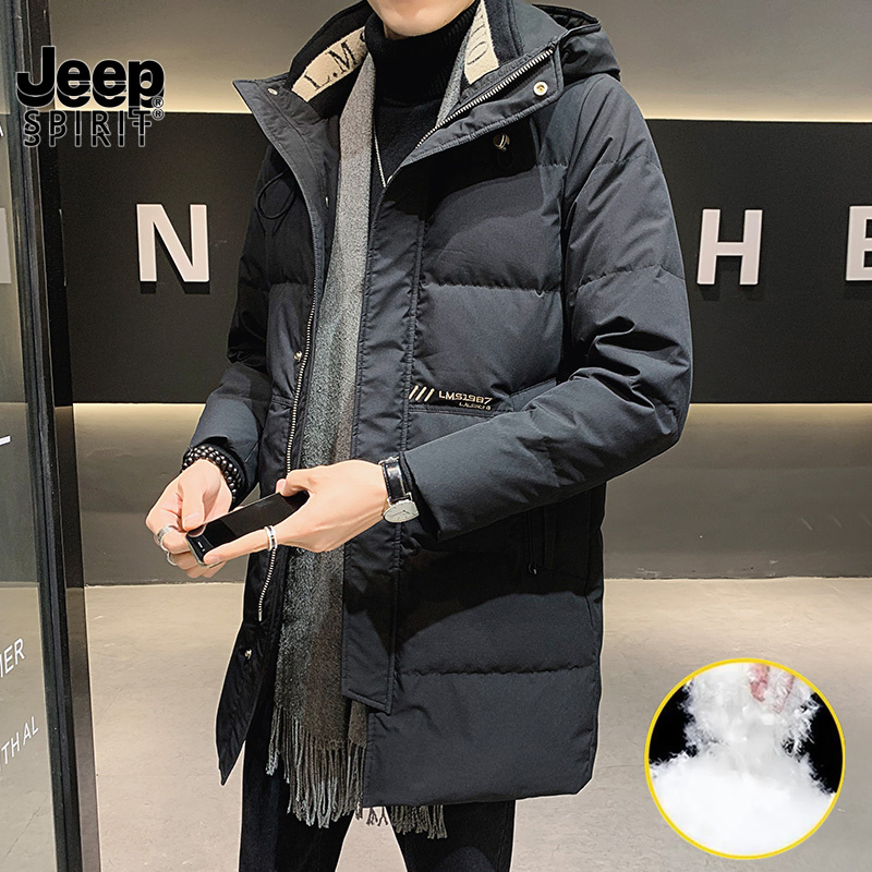 Jeep吉普正品高端中长款保暖绒丝服冬季爆款潮流休闲连帽防寒外套