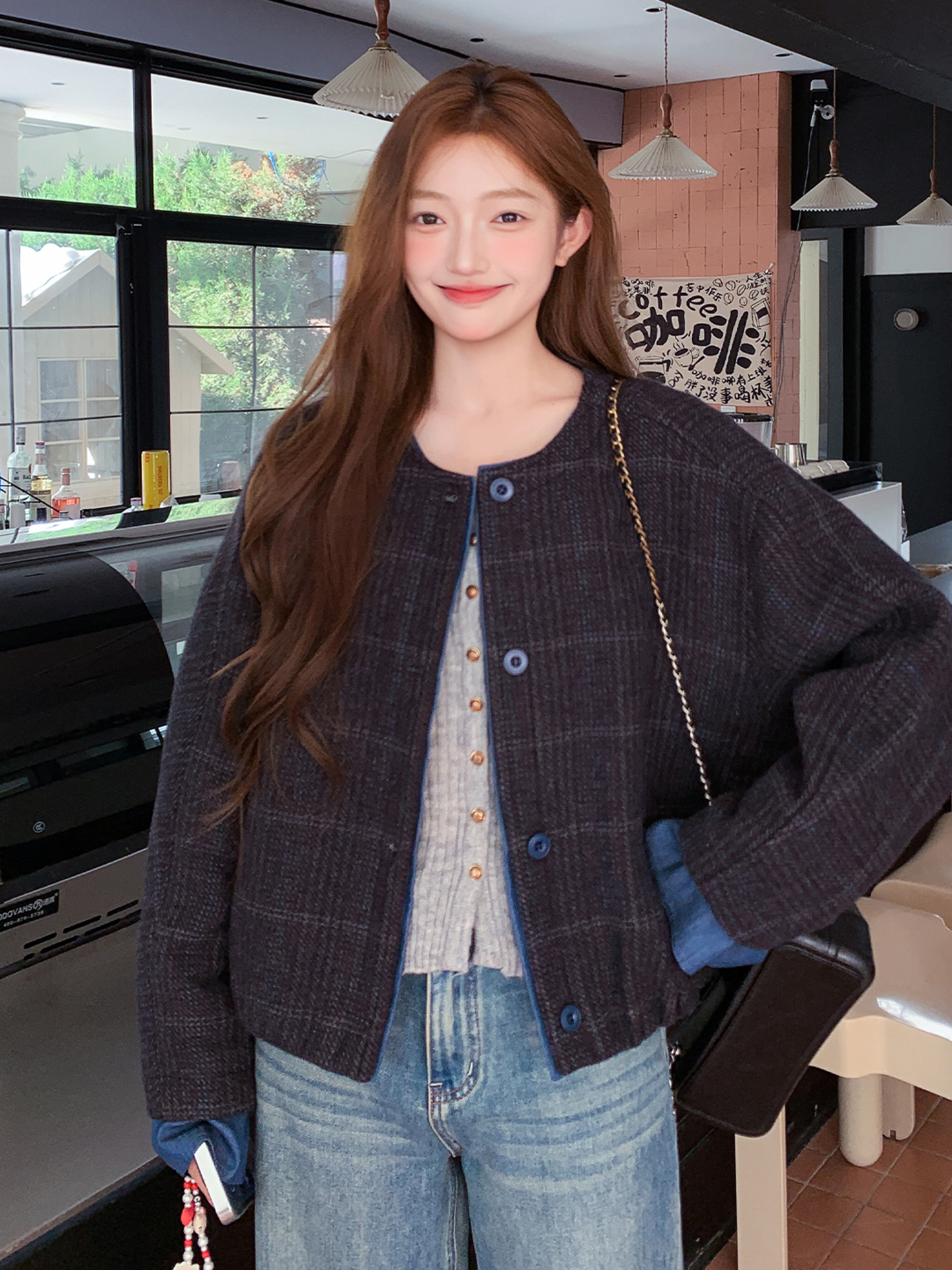 高级感短款毛呢外套女2025年秋季新款休闲时尚圆领小香风外套上衣