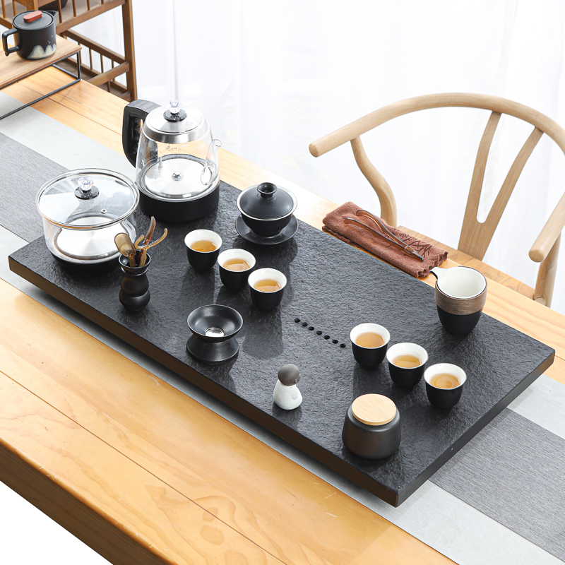 天然整块乌金石茶盘全自动一体茶具套装家用功夫烧水壶客厅大茶台