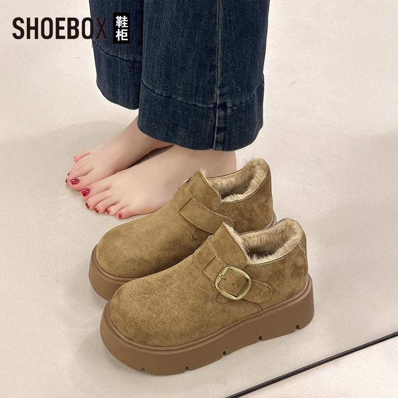 达芙妮旗下鞋柜全包加绒勃肯鞋女冬新款复古一脚蹬棉鞋保暖雪地靴
