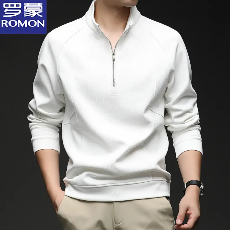 罗蒙男士秋冬季新款含棉长袖T恤半拉链立领卫衣休闲保暖男装潮流