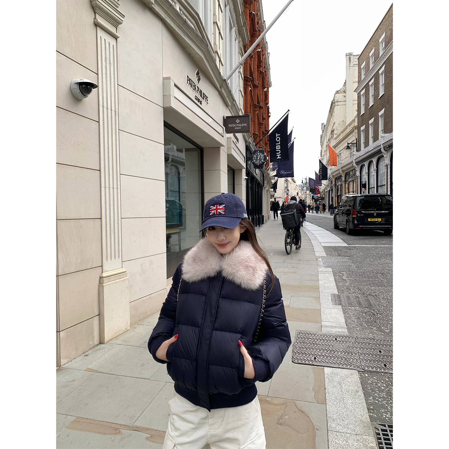 藏青色可拆卸毛领棉服女2025冬季新款高级感百搭保暖面包服外套