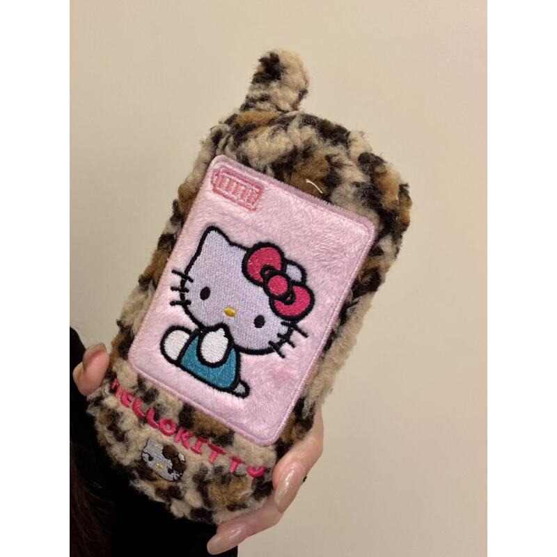 韩系豹纹毛绒大哥大刺绣猫咪适用于iphone17promax苹果16手机壳15