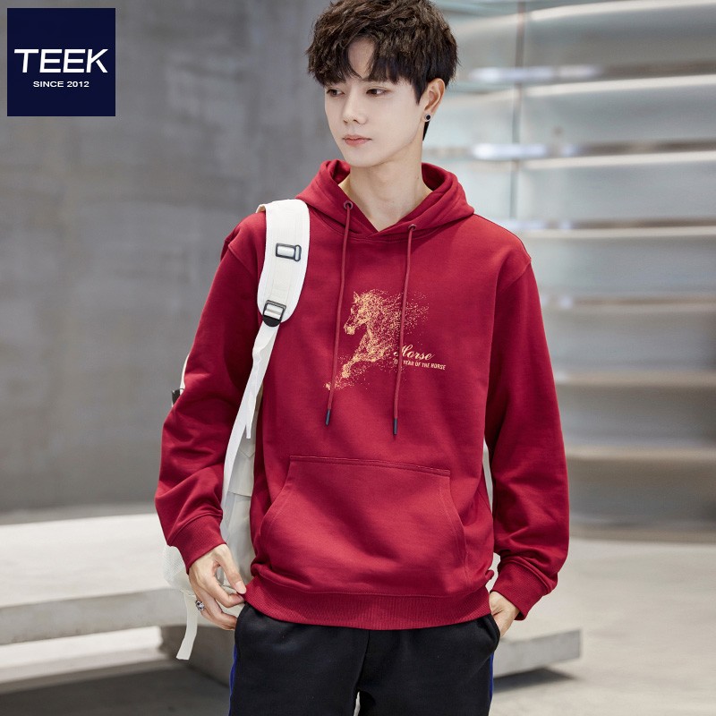 2026马年本命年纯棉带帽卫衣男新年国潮踏马流星印花贺岁拜年衣服