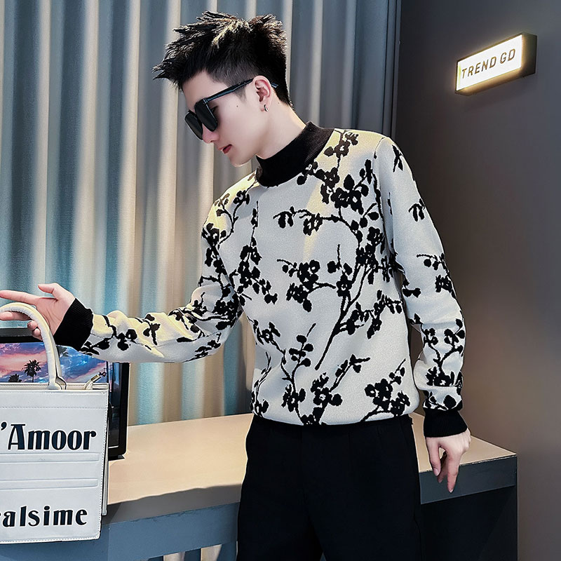 毛衣男款冬季2025新款男装高级感痞帅花卉提花休闲长袖打底针织衫
