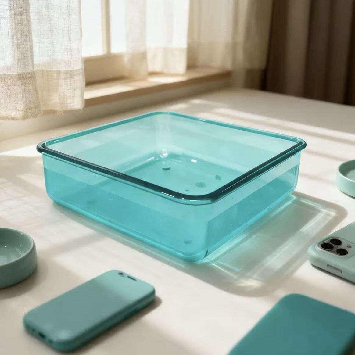 晴湖蓝收纳盒防尘盒子家用大容量，颜值实用双在线长方形翻盖式