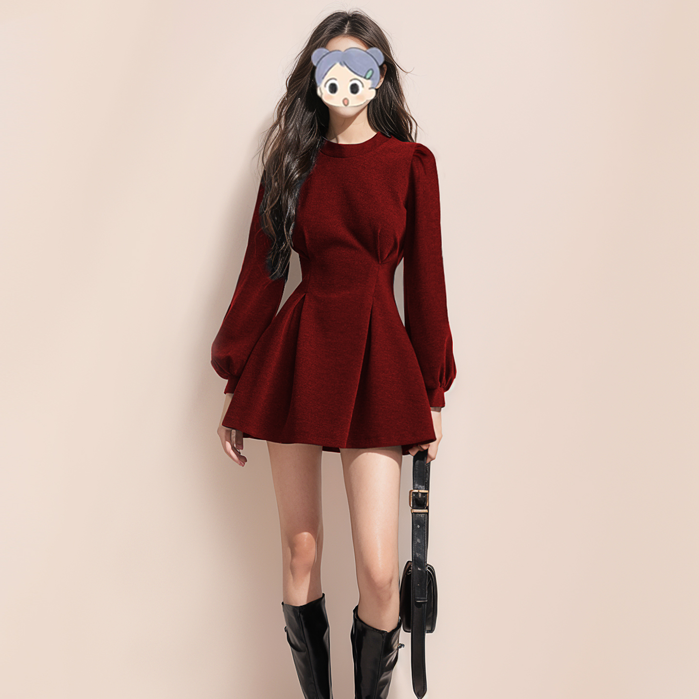 红色长袖连衣裙法式小个子订婚宴会敬酒礼服韩系千金高级感秋冬