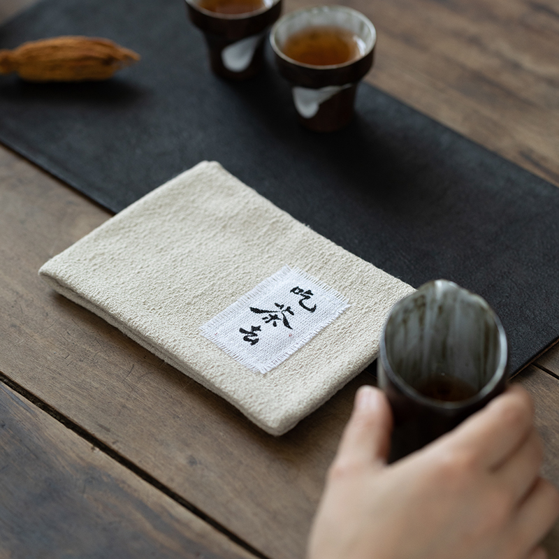 禅意棉麻缝字茶巾素色茶桌小茶垫吸水抹布复古禅意干泡茶席养壶巾