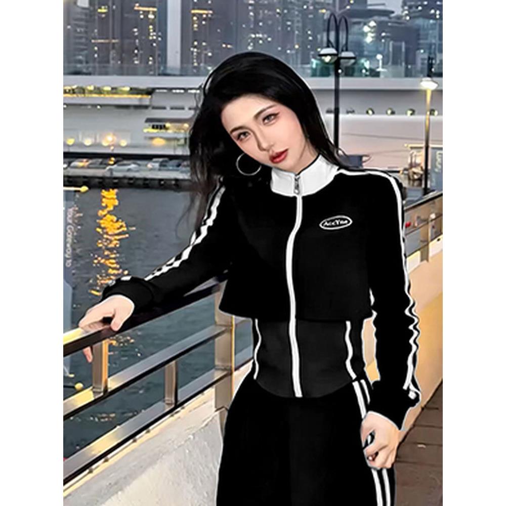 2025春秋新款韩版时尚休闲运动服套装女洋气开衫阔腿裤显瘦两件套