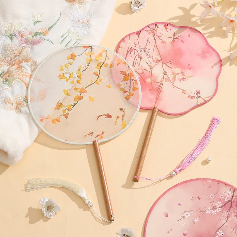 通用日常儿童女汉服旗袍扇子古风丝质半透团扇文艺宫扇舞蹈拍照