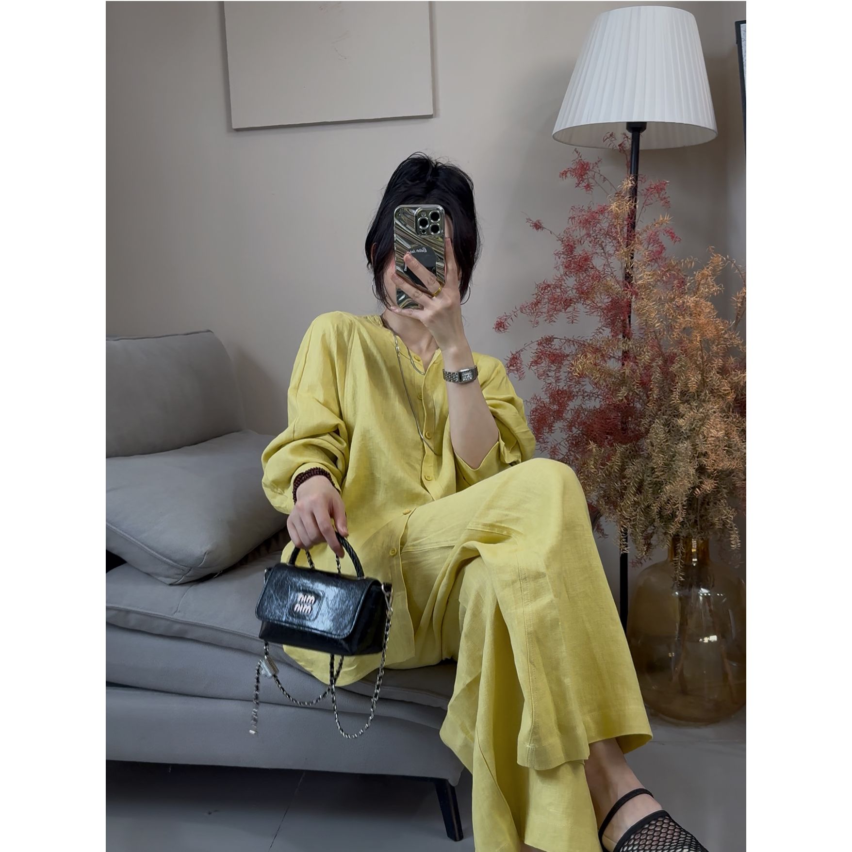 高级感时尚棉麻套装女夏季松休闲防晒衬衫上衣阔腿短裤亚麻两件套