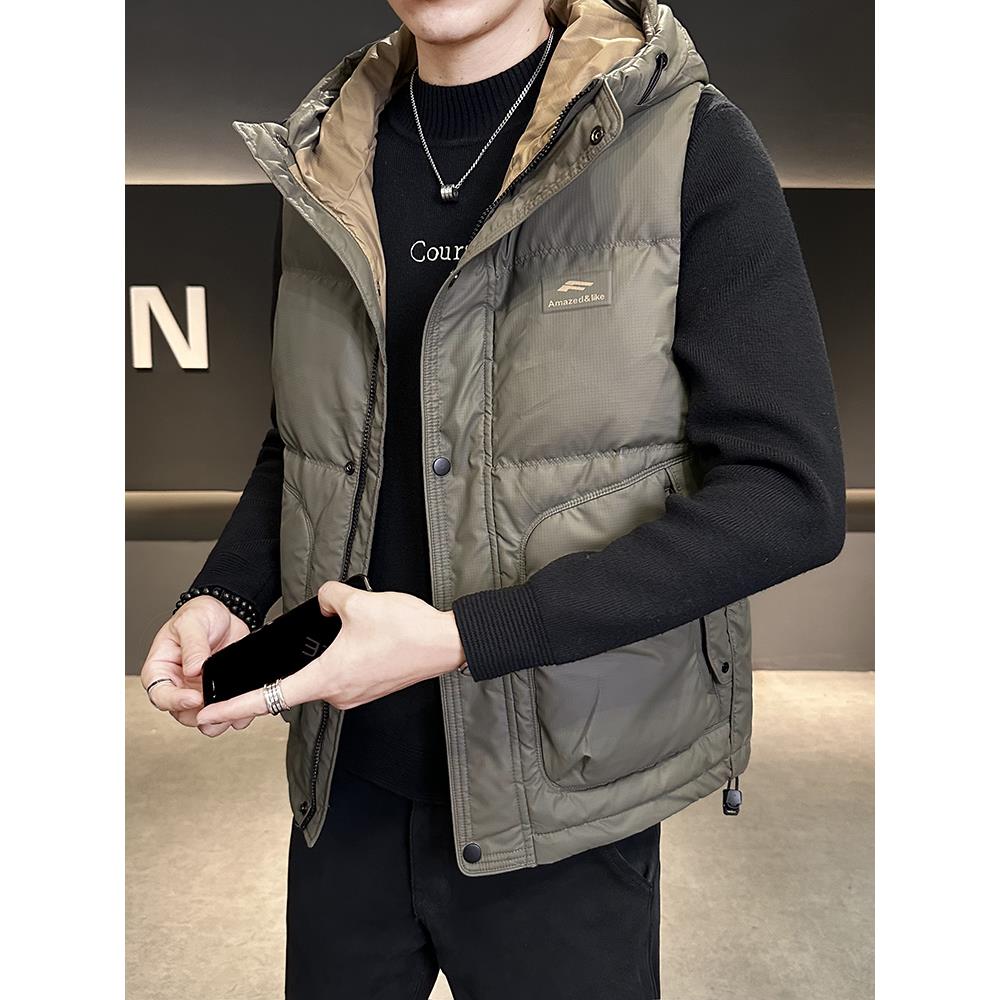 彪博羽绒马甲2025新款秋冬季男款背心外穿保暖加厚带帽棉马甲外套