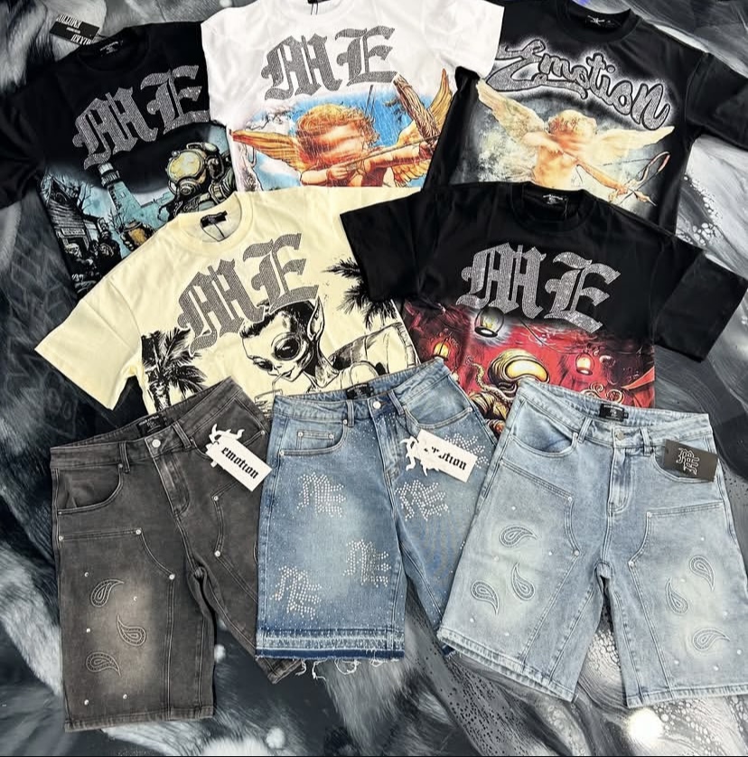 【新款】MIXED EMOTION 复古烫钻印花l美潮流行夏季圆领男女短袖T恤