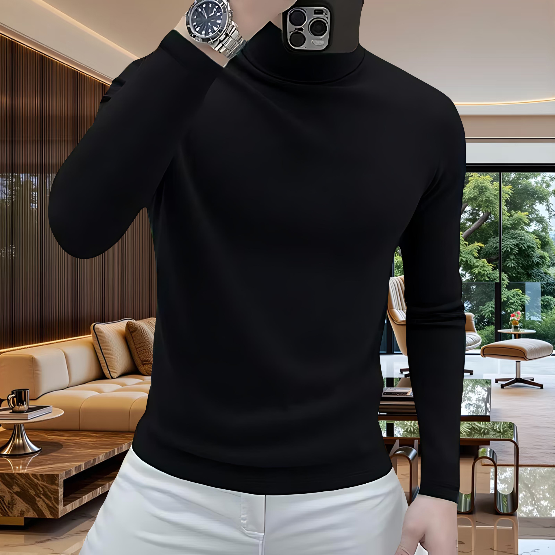 半高领双面绒长袖t恤男款秋冬保暖德绒2025秋季外穿打底衫上衣潮